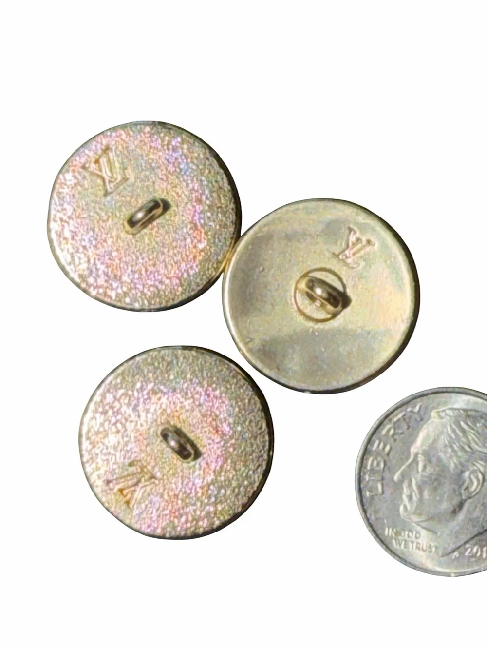 Vintage LV White and Gold Monogram Flower Buttons (Set of 3)
